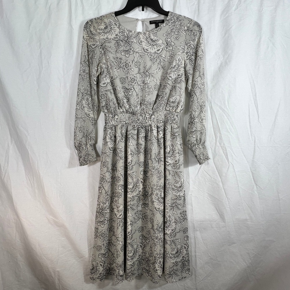 Banana Republic Womens Dress Sz‎ 4 Floral Smocked Waist Midi Cottagecore Boho